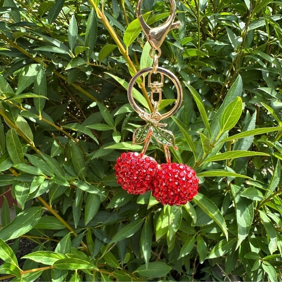 Accessories - Red and Gold Cherry Keychain with red rhinestones NWT